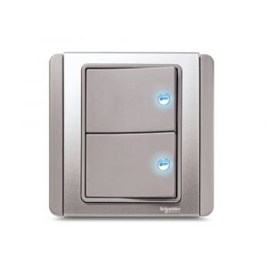 10A 2 Gang 1 Way horizontal Switch with Blue LED - Grey