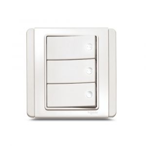 10A 3 Gang 1 Way horizontal Switch with White LED - White