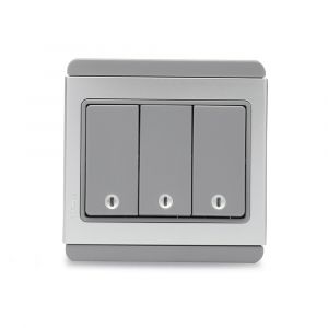10A 3 Gang 1 Way horizontal Switch with Blue LED - Grey