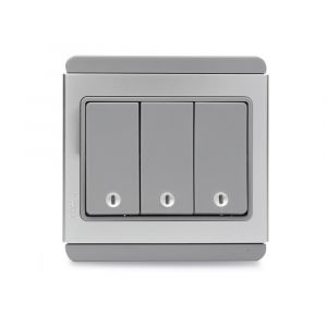 10A 3 Gang 2 Way horizontal Switch with Blue LED - Grey