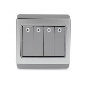10A 4 Gang 2 Way horizontal Switch with Blue LED - Grey