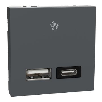 Usb Charger, Miluz Zeta, A+C Type, 220-240V, 2.4A, 17W, 2 Module, Anthracite