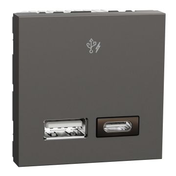 Usb Charger, Miluz Zeta, A+C Type, 220-240V, 2.4A, 17W, 2 Module, Warm Grey