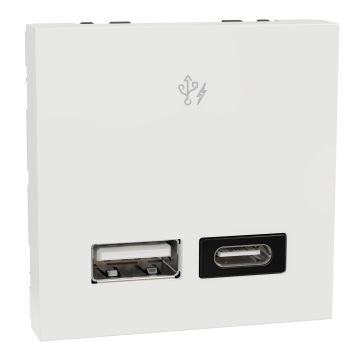 Usb Charger, Miluz Zeta, A+C Type, 220-240V, 2.4A, 17W, 2 Module, White