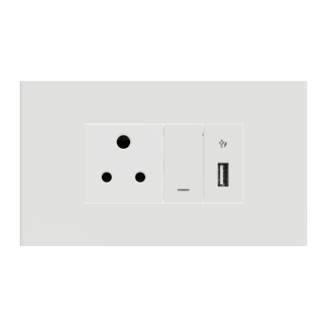 Switch With Socket and USB Port - White