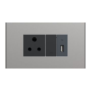 Switch With Socket and USB Port - Warm Grey