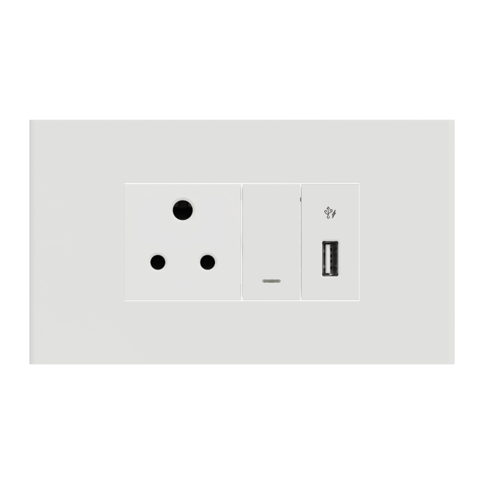 Switch With Socket and USB Port - White