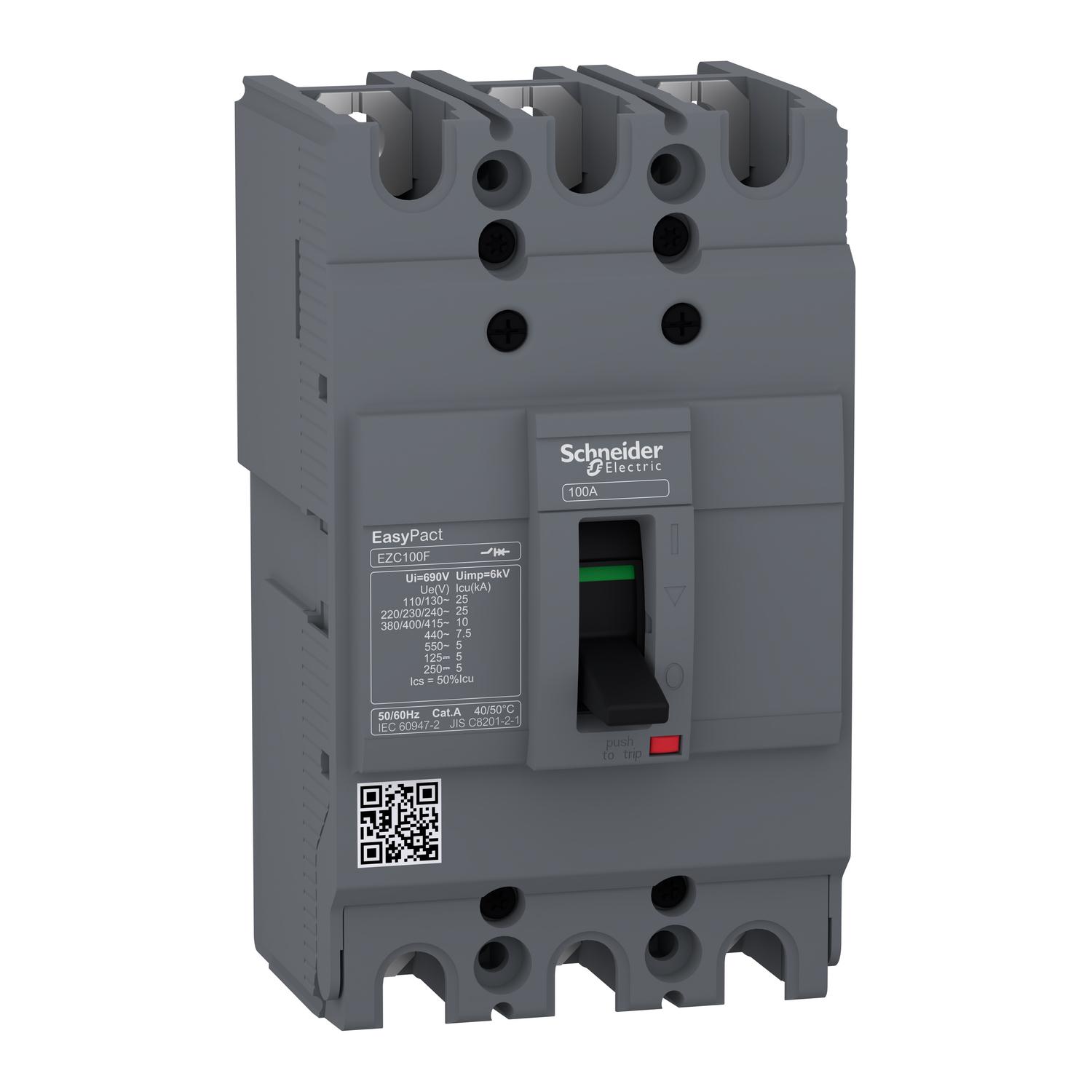 Mccb-Easypact Ezc, Ezc100F3100, 100A, 10Ka, 3Pole Mccb