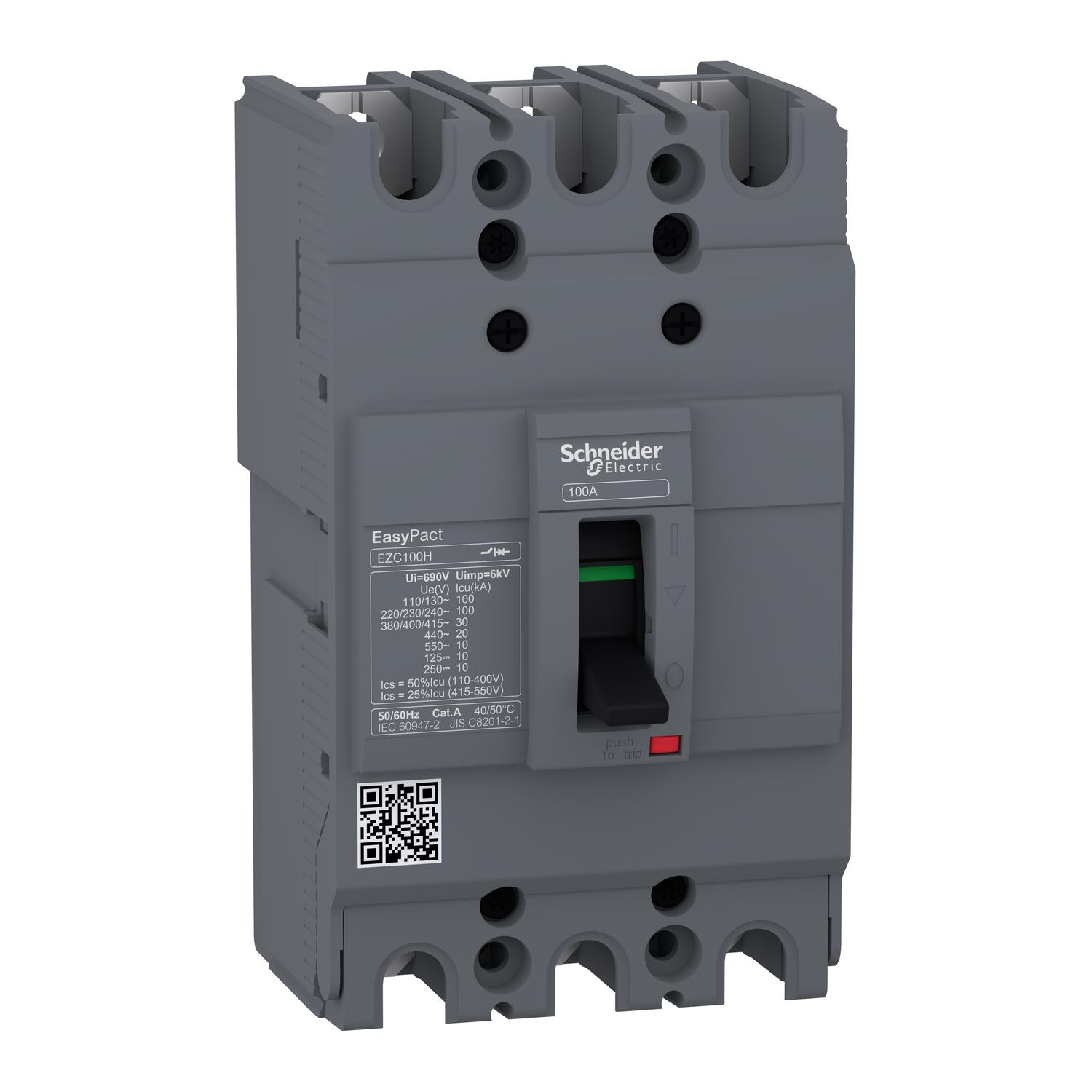 Mccb-Easypact Ezc, Ezc100H3100, 100A, 30Ka, 3Pole Mccb