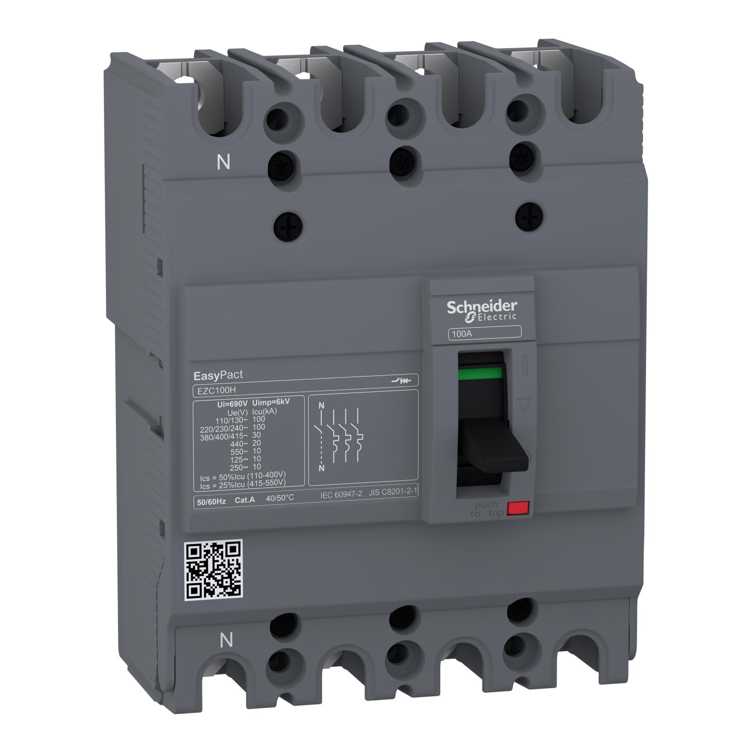 Mccb-Easypact Ezc, Ezc100H4063, 63A, 30Ka, 4Pole Mccb