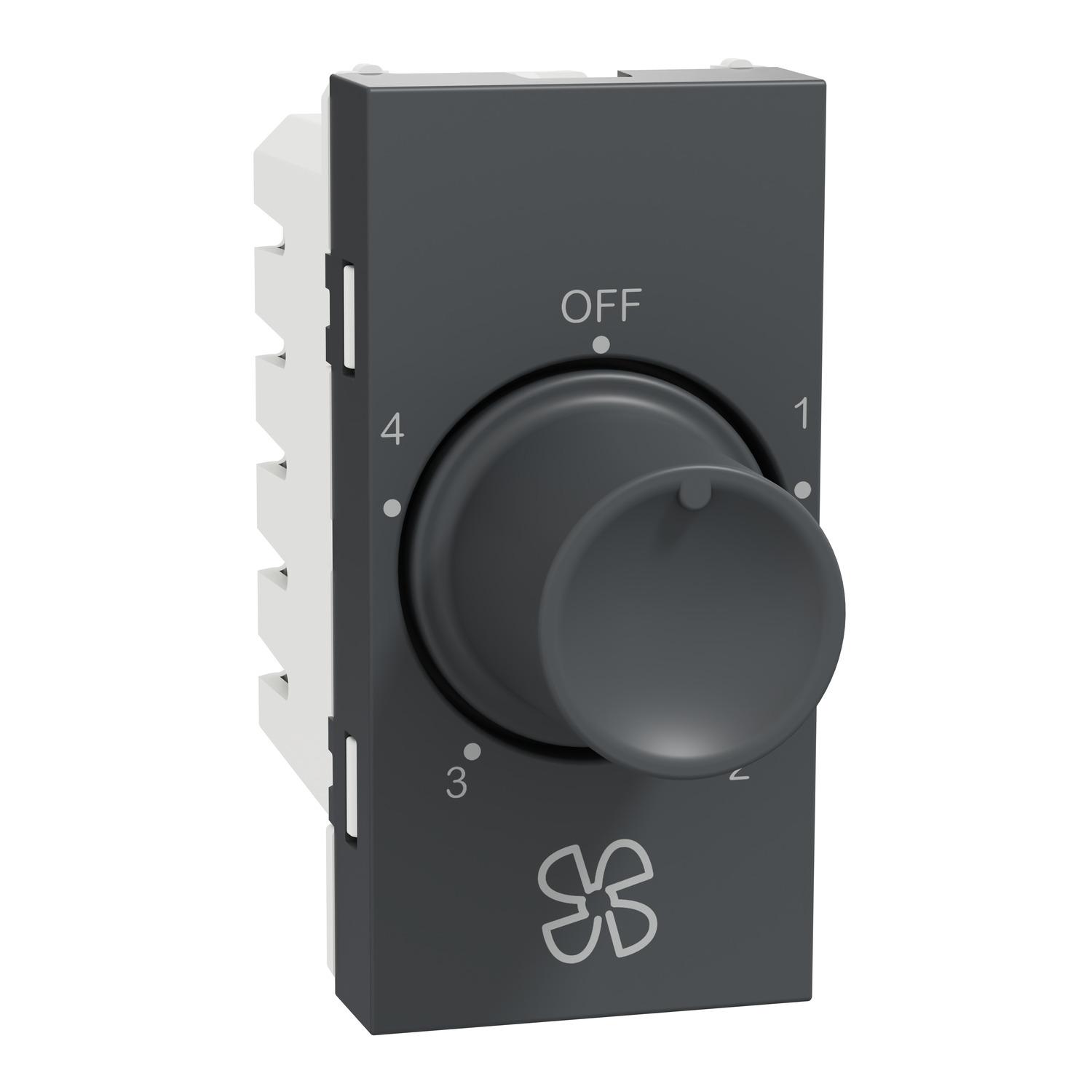 Fan Regulator, Miluz Zeta, 4-Step, 1 Module, Anthracite