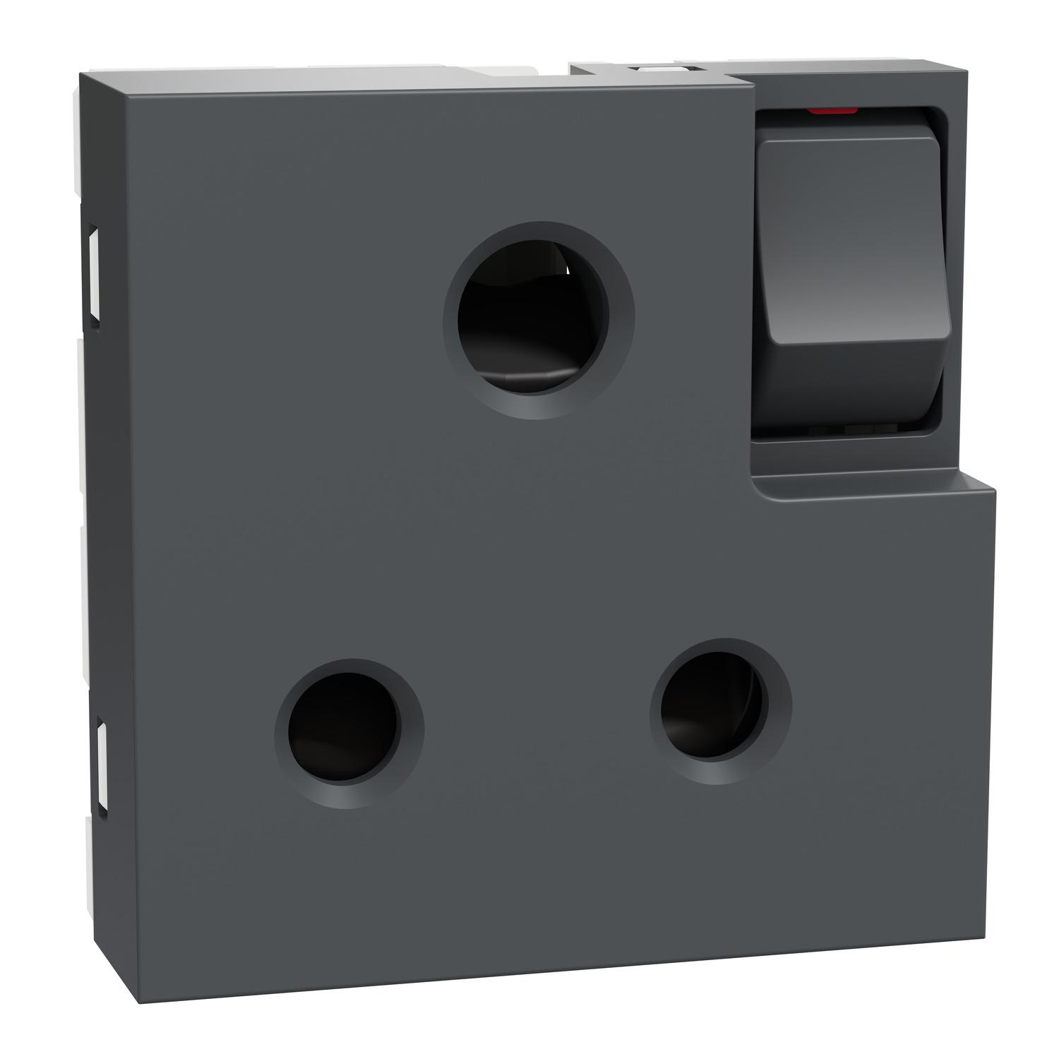 Switched Socket, Miluz Zeta, 1-Way, 250V, 6A, 2P+E With Shutter, 2 Module, Anthracite
